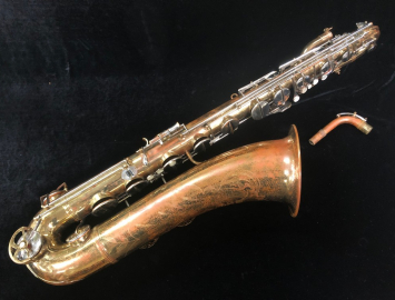 Photo Vintage Evette Schaeffer Low Bb Baritone Sax Paris France, Serial #9862 W/ Case